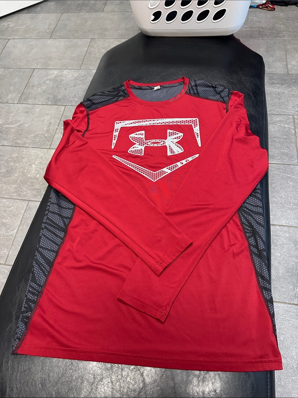 Under Armour Boys' Red Long-Sleeve Athletic Tee with Gray Accents